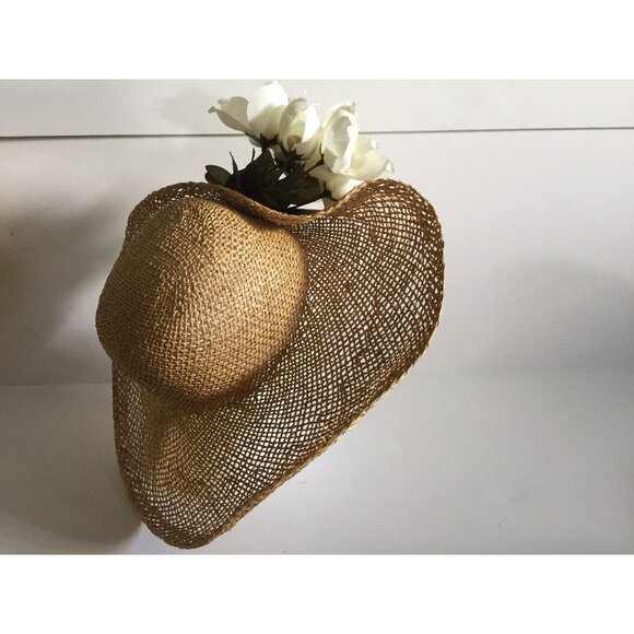 Vintage 1970\'s Women\'s Hand Woven Straw Hat With Floral Bouquet Mini Square main image 7